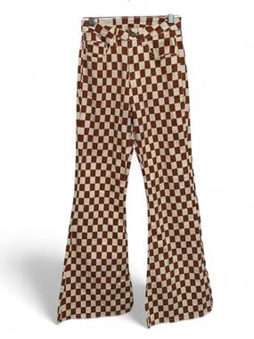NWT Fashion Light Brown White Checkerboard Flare Bell Bottom Jeans